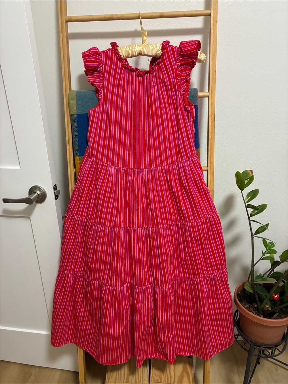 J. Crew Pink and Red Striped Tiered Sundress